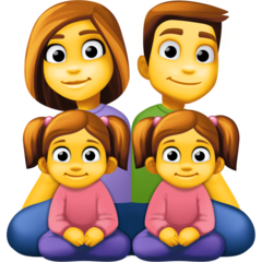 How emoji family: man, woman, girl, girl displayed on Facebook