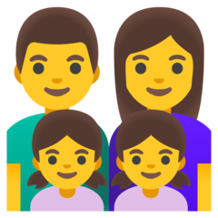 How emoji family: man, woman, girl, girl displayed on Google