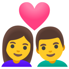 How emoji couple with heart: woman, man displayed on Google