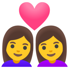 How emoji couple with heart: woman, woman displayed on Google