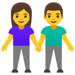 How emoji woman and man holding hands displayed on Google