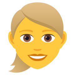 How emoji woman: blond hair displayed on Joypixels