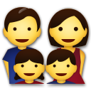 How emoji family: man, woman, girl, boy displayed on LG