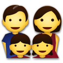 How emoji family: man, woman, girl, girl displayed on LG