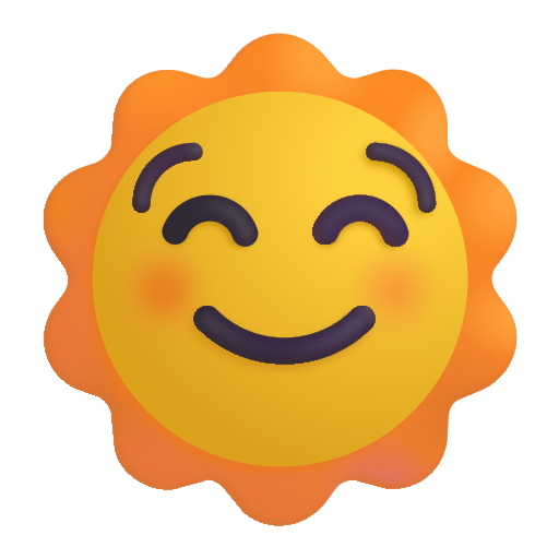 How emoji sun with face displayed on Microsoft 3D fluent