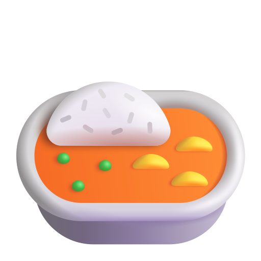 How emoji curry rice displayed on Microsoft 3D fluent