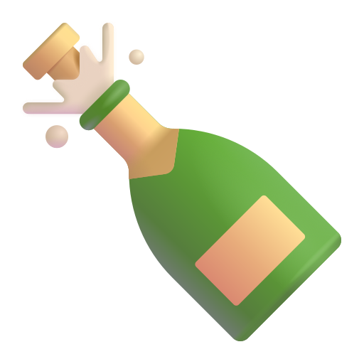 How emoji bottle with popping cork displayed on Microsoft 3D fluent