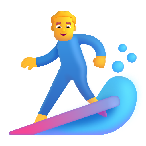 How emoji man surfing displayed on Microsoft 3D fluent