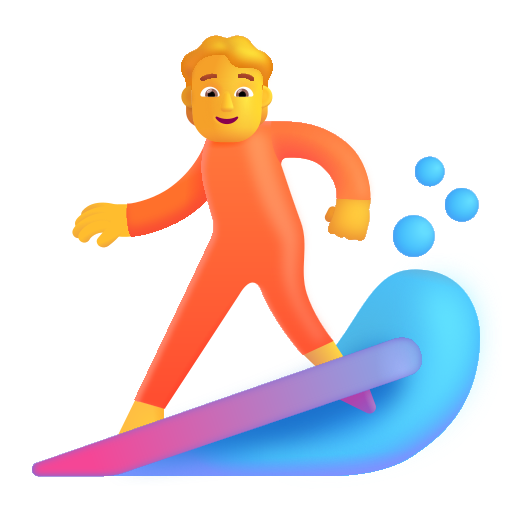 How emoji person surfing displayed on Microsoft 3D fluent