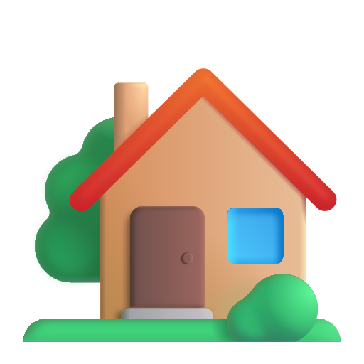 How emoji house with garden displayed on Microsoft 3D fluent