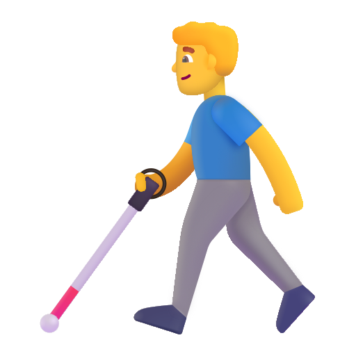 How emoji man with white cane displayed on Microsoft 3D fluent