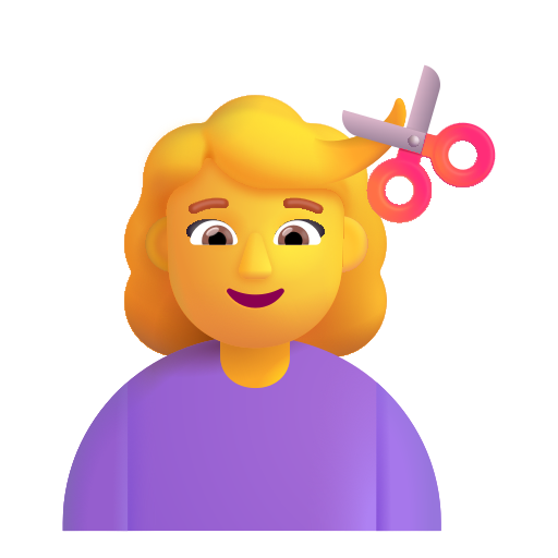 How emoji woman getting haircut displayed on Microsoft 3D fluent