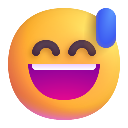 How emoji grinning face with sweat displayed on Microsoft 3D fluent