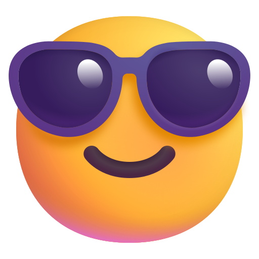 How emoji smiling face with sunglasses displayed on Microsoft 3D fluent