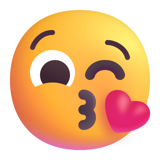 How emoji face blowing a kiss displayed on Microsoft 3D fluent