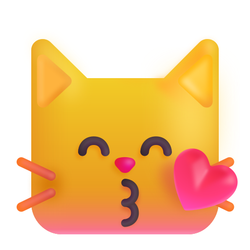 How emoji kissing cat displayed on Microsoft 3D fluent