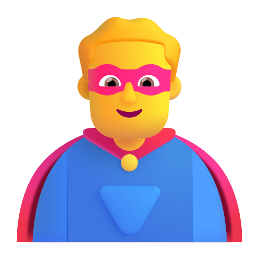 How emoji man superhero displayed on Microsoft 3D fluent