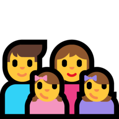 How emoji family: man, woman, girl, girl displayed on Microsoft