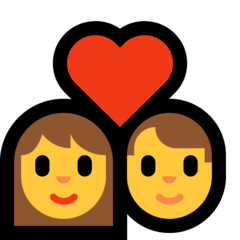 How emoji couple with heart: woman, man displayed on Microsoft