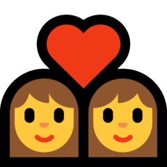 How emoji couple with heart: woman, woman displayed on Microsoft