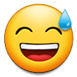 How emoji grinning face with sweat displayed on Samsung