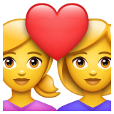 How emoji couple with heart: woman, woman displayed on WhatsApp